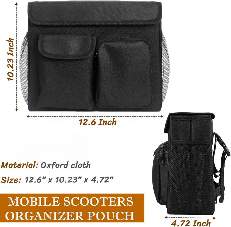 BLIRITEL Electric Scooter Bag,Mobility Scooter Basket Bag,Mobile Scooters Organizer Pouch with 14 Inch Laptop Pocket and 2 Cup Holders for Wheelchair & Bike - Image 3